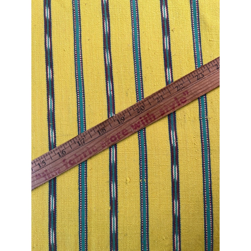 Fabric Vintage Yellow Stripe Guatemalan Handwoven Ikat on Treadle Loom 12 x 35"W